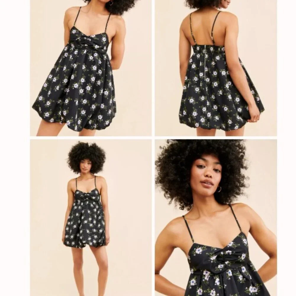 Free People In A Bubble Mini Dress Floral Smocked Zip Back OB1725278 Size Medium